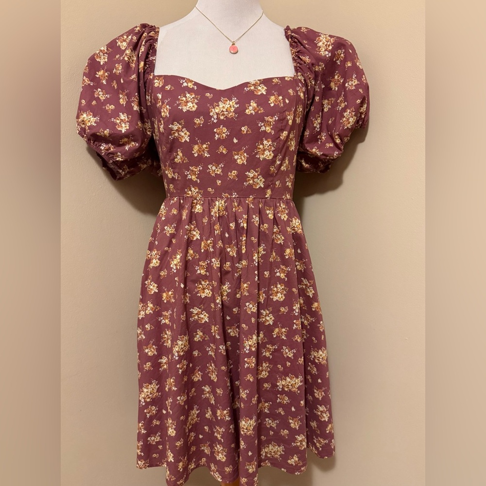 Arula Davinly P Washed Wine Cotton Floral Dress,Size-B(=Beautiful,2x or 16-18)